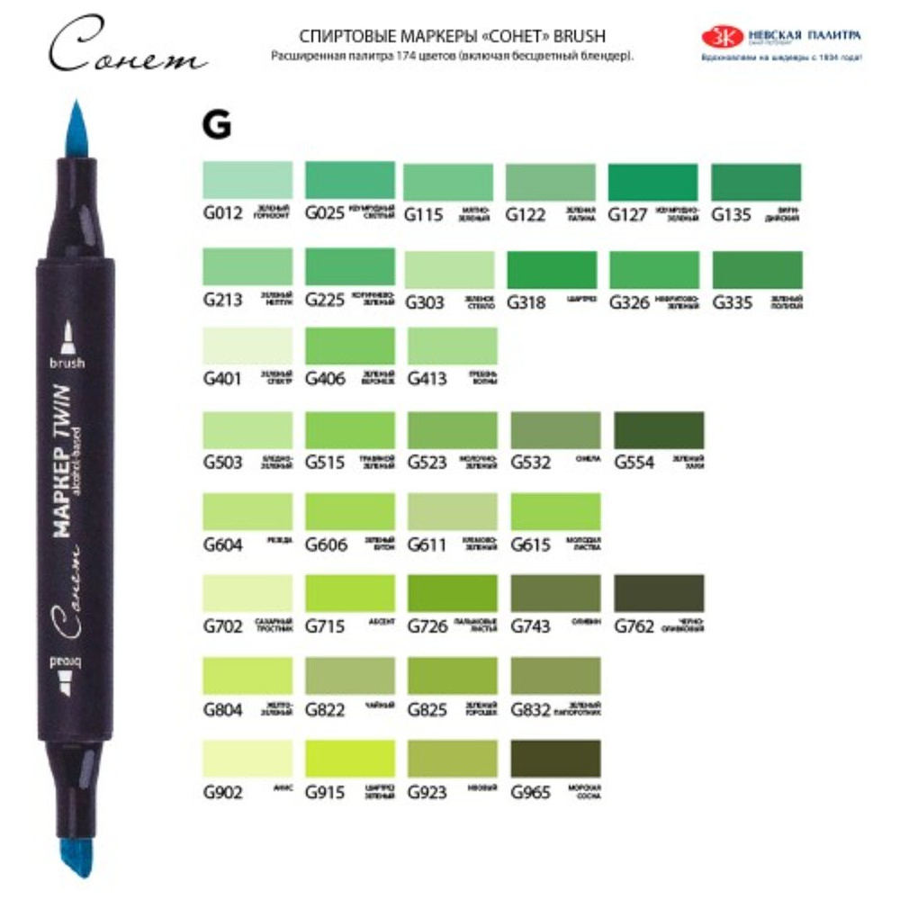 Маркер перманентный "Сонет Twin Brush", черный - 3