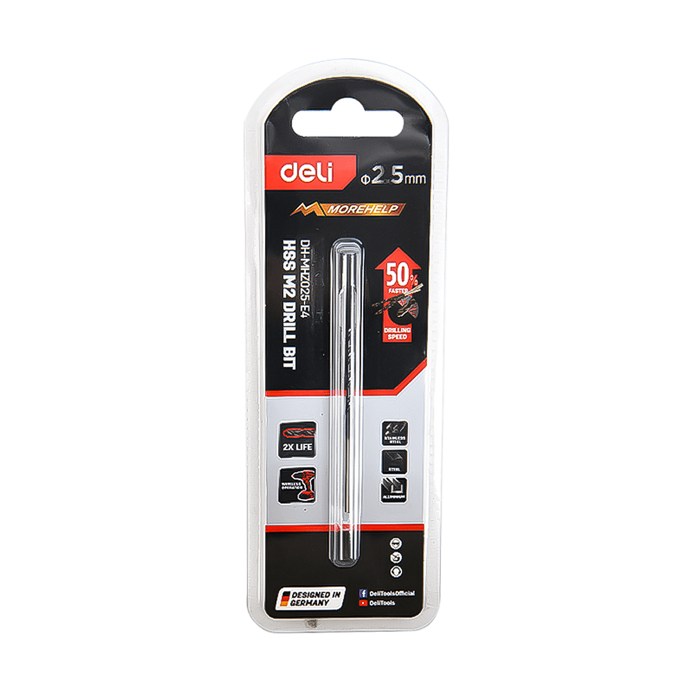 Сверло по металлу Deli RS EDH-MHZ025-E4, 2.5 мм, DIN 338, HSS-TiN - 2
