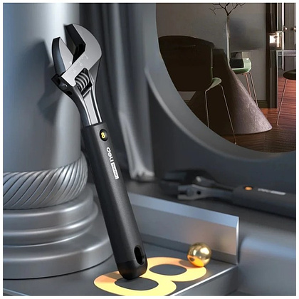 Ключ разводной Deli HS EHT1508, 210 мм, раскрытие губок 0-28 мм, Soft Touch, черный - 4