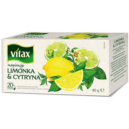 Чай "Vitax", 20 пакетиков x2 г, фруктовый, со вкусом лайма и лимона