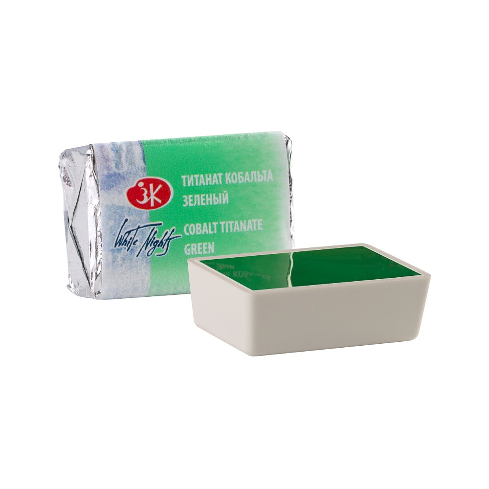 Краски акварельные "Белые ночи", 765 титанат кобальта зеленый, кювета