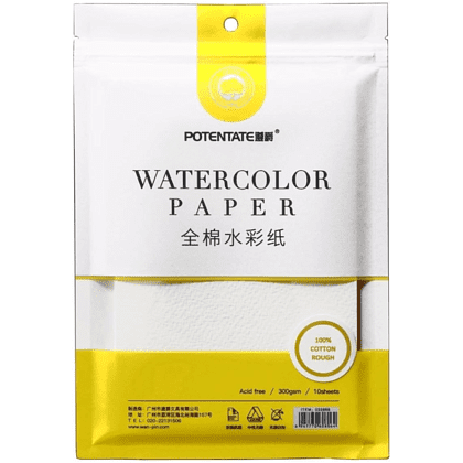 Бумага для акварели "Potentate", 100% хлопок, торшон, 27х39 см, 10 листов
