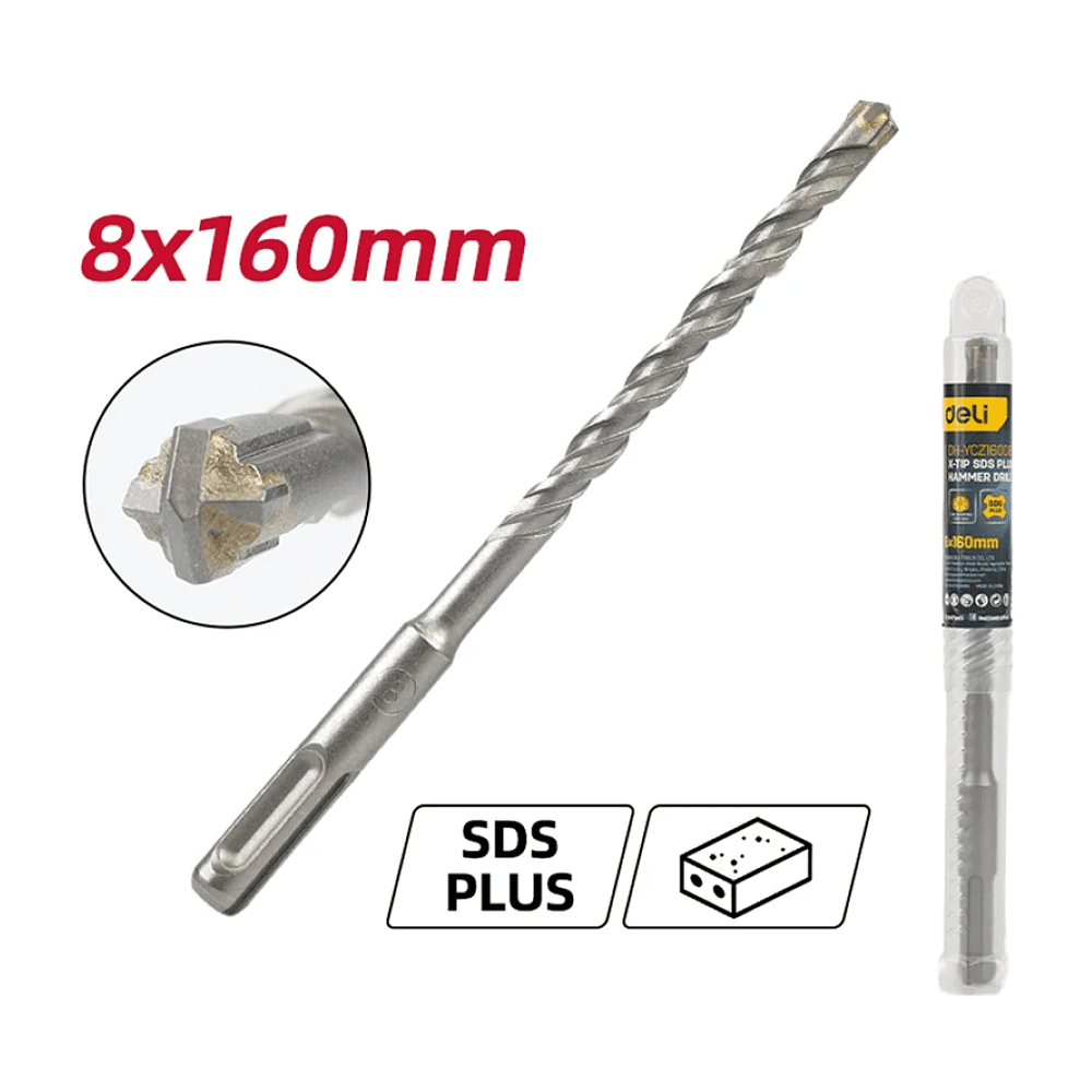 Бур по бетону Deli YS EDH-YCZ16008-E1, 8 x 160 мм, X-Tip, SDS-PLUS - 2