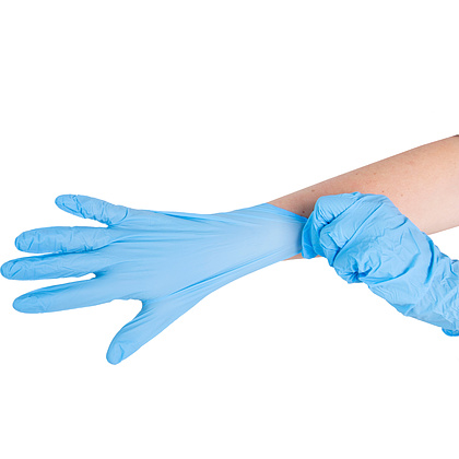 Перчатки нитриловые неопудренные одноразовые BVB, р-р XL, 100 шт/упак, голубой - 5