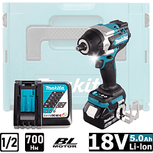 Аккумуляторный гайковерт MAKITA DTW700RT1J, 18 В, 700 Нм, 1/2", 5.0Ачx2, MakPac 2
