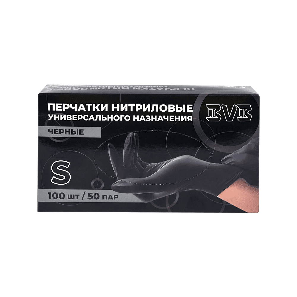 Перчатки нитриловые неопудренные одноразовые BVB, р-р S, 100 шт./уп., черный - 2