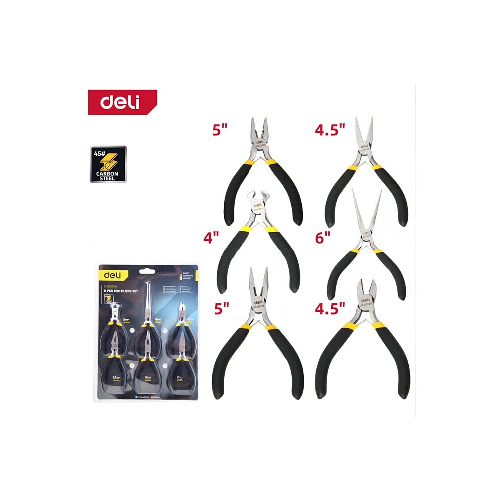 Набор мини-плоскогубцев Deli YS EDL103205-6, 6 шт., желтый, черный - 2