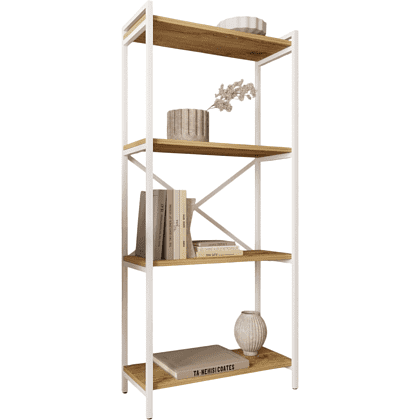 Стеллаж ALLERD RION, белый муар, 675х300х1500, дуб нокс