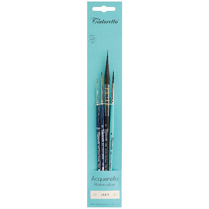 Кисть "Tintoretto. Liners watercolor selection", синтетика, набор 4 шт. 