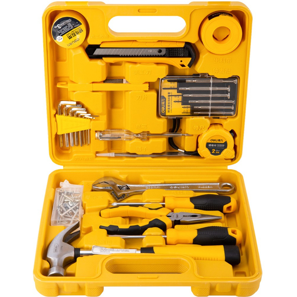 Набор ручного инструмента Deli "EDL1028J", 28 предметов, чемодан, желтый