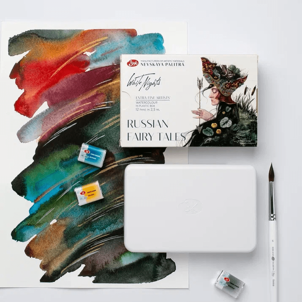 Краски акварельные "Белые ночи Русские сказки", набор 12 цветов, кюветы - 8