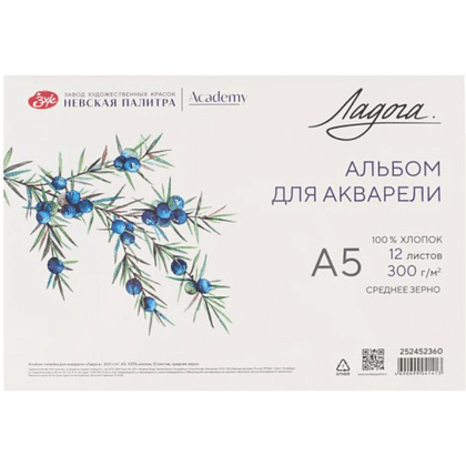 Альбом для рисования акварелью "Ладога", A5, 12 листов, склейка