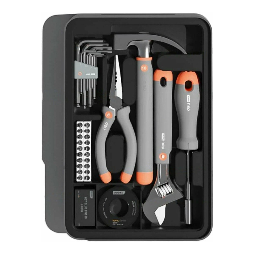 Набор ручного инструмента Deli HS H1001-ADE, 15 предметов, бокс, Soft Touch, оранжевый