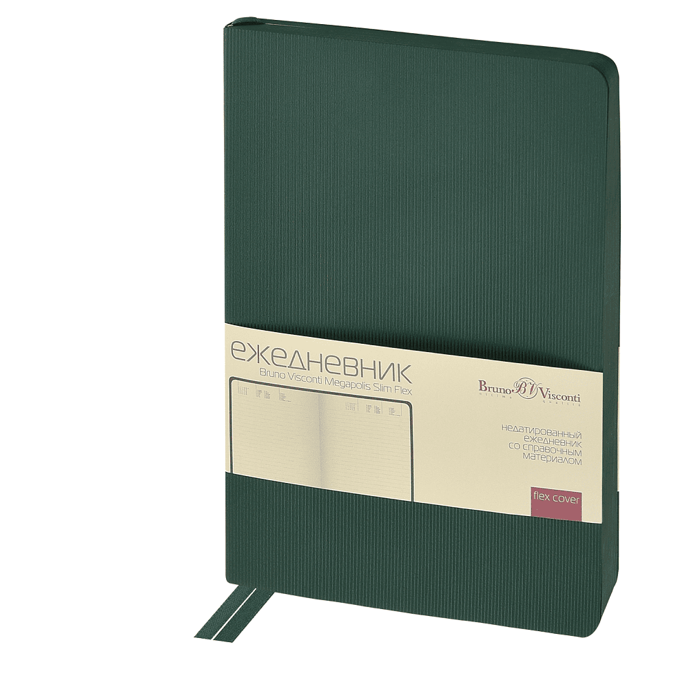 Ежедневник недатированный «Megapolis Slim flex», А5, 256 страниц, зеленый, срез зеленый