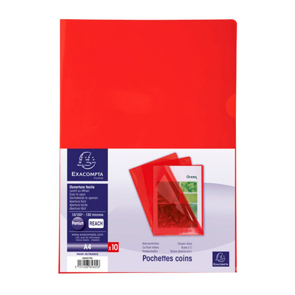 Папка-уголок "Exacompta", А4, 130 мк, прозрачный, красный - 5