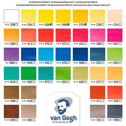 Набор красок акварельных "Van Gogh", 36 цветов, кюветы - 2