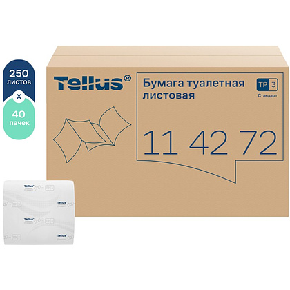 Бумага туалетная  Tellus Стандарт, TР3, листовая, 250 листов, 1 слой - 4