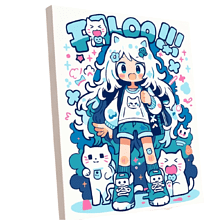 Картина по номерам "Аниме девочка с котиками"