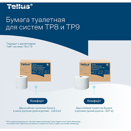 Бумага туалетная Tellus Комфорт TP9 SmartChoice, в мини-рулонах, 118,2 м, 2 слоя - 8