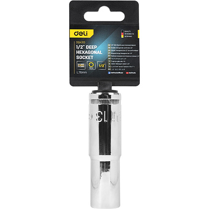 Головка торцевая шестигранная Deli YS EDQ4313 1/2", 13 мм, глубокая, серебристый