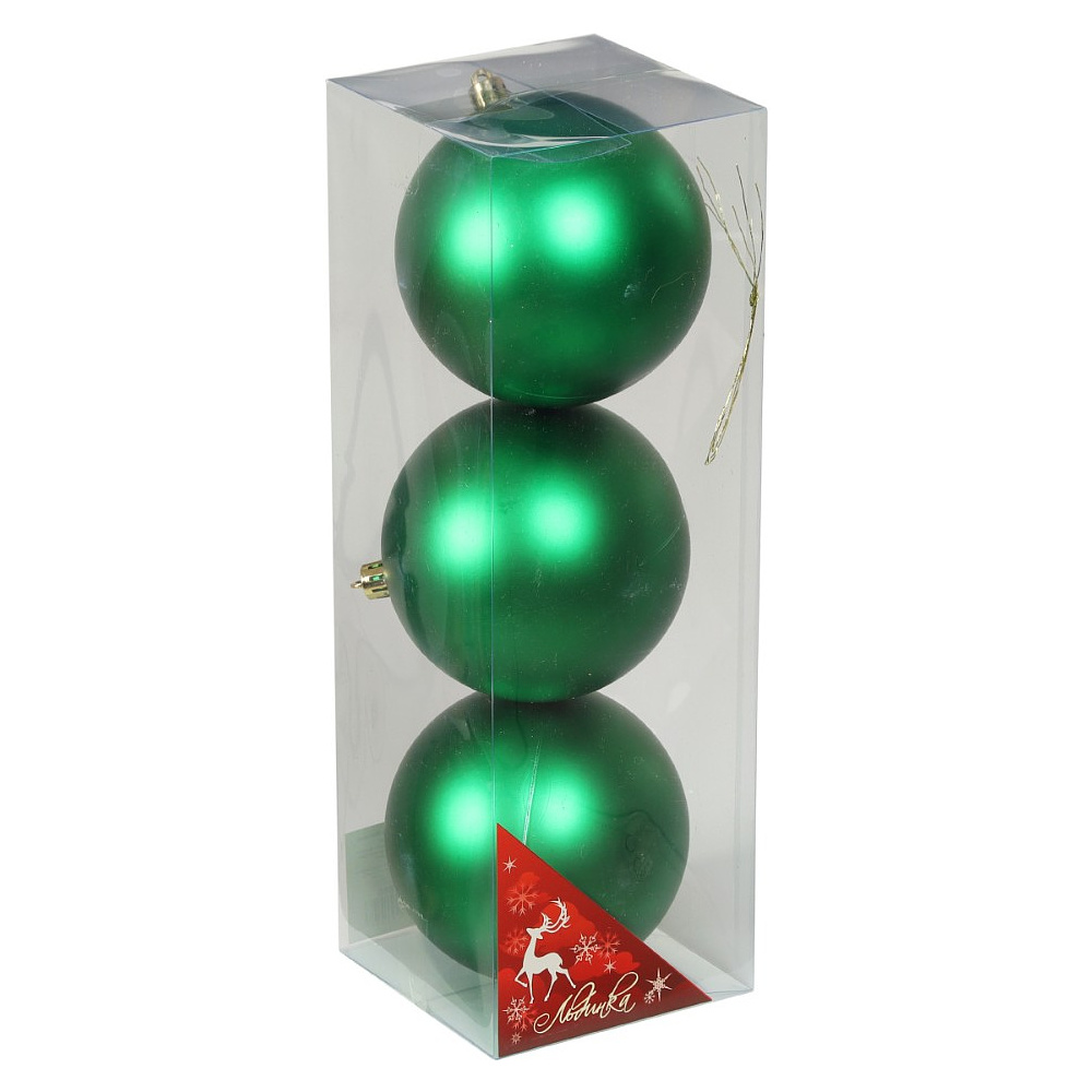 Шар елочный "Матовый", 10 см, пластик, зеленый, 3 шт/уп.