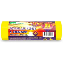 Мешки для мусора, 35л, 15шт/рулон, ПНД, Mirpack Vip, 18 мкм, 50х60см, желтый, с завязками