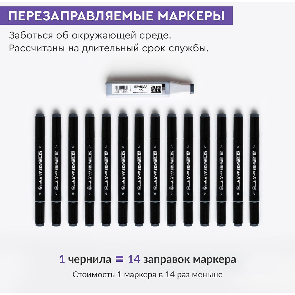 Набор маркеров перманентных двусторонних "Sketchmarker BRUSH Skin Set", 12 шт. - 6