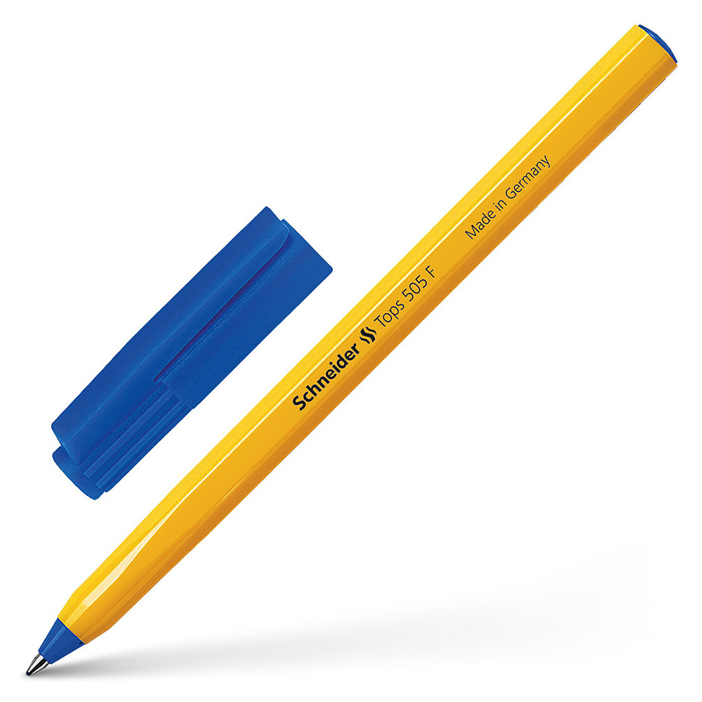 Ручка шариковая "Schneider Tops 505 F", 0.4мм., желтый, стерж. синий