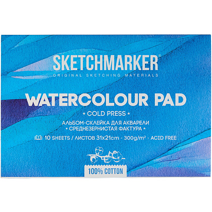 Блок бумаги для акварели "Sketchmarker", А4, 300 г/м2, 10 листов, среднезернистая