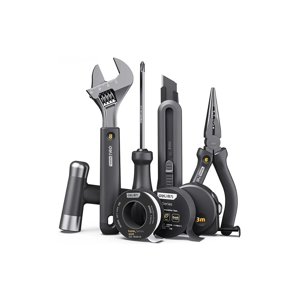 Набор ручного инструмента Deli HS, 8 предметов, Soft Touch, черный