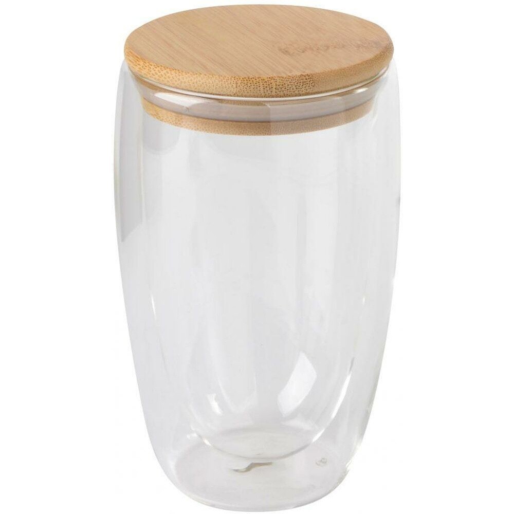 Стакан "Bamboo Art" с крышкой, стекло, бамбук, 450 мл, прозрачный, коричневый