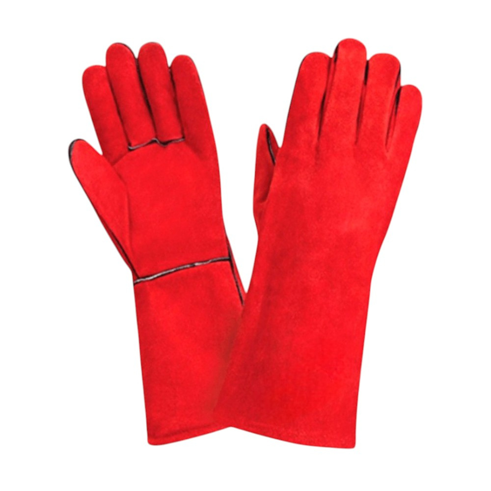 Краги спилковые, кожаные пятипалые BVB, 35 см, размер 14, красный