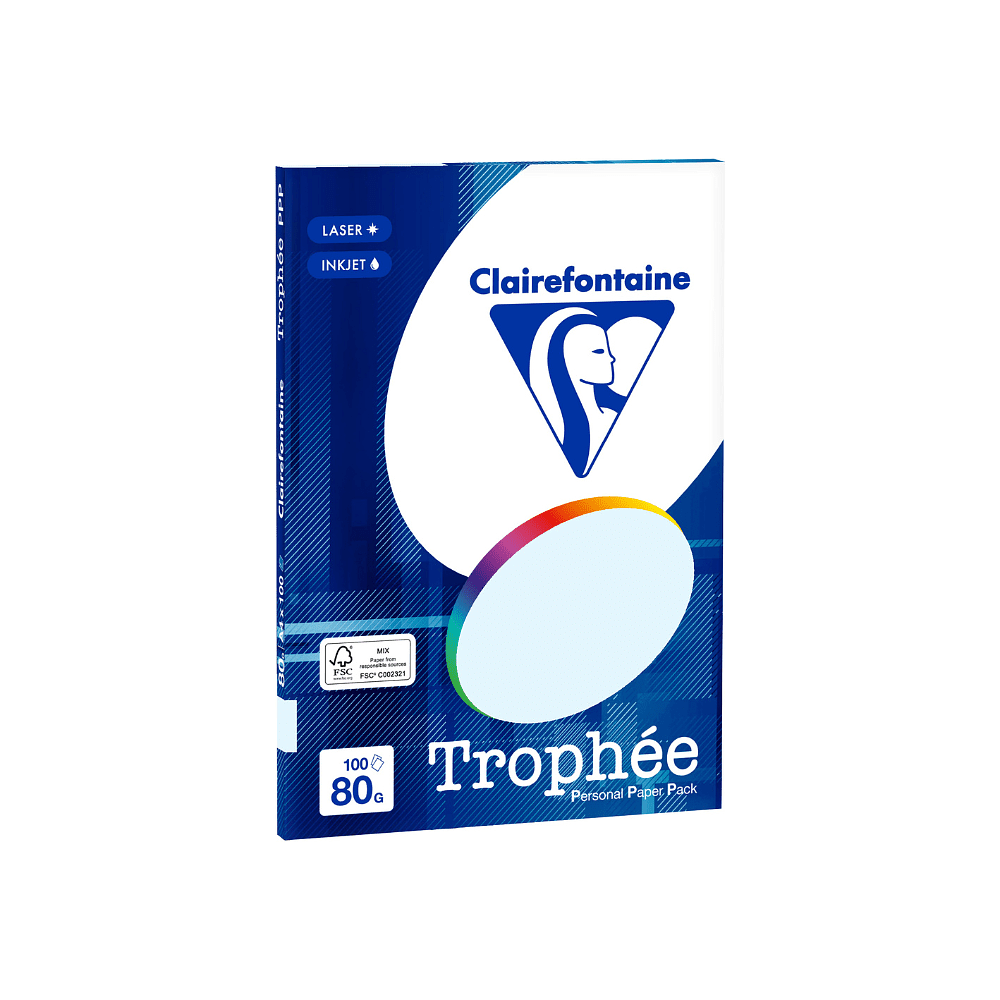 Бумага цветная "Trophée", А4, 100 листов, 80 г/м2, светло-голубой