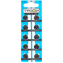 Батарейки алкалиновые дисковые Трофи "LR44/LR1154/357", 10 шт.