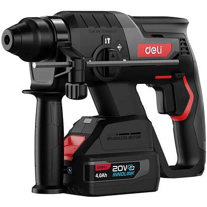 Перфоратор Deli RS EDE-DC20-2D4, аккум., 2 Дж, 3 реж., 4 А·ч*2, з/у 2А, кейс, черный, красный