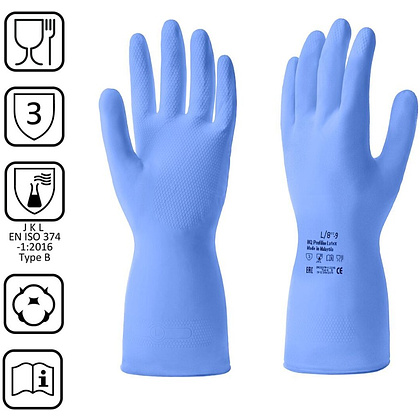 Перчатки латексные HQ Profiline, р-р L, с х/б покрытием, синий - 2