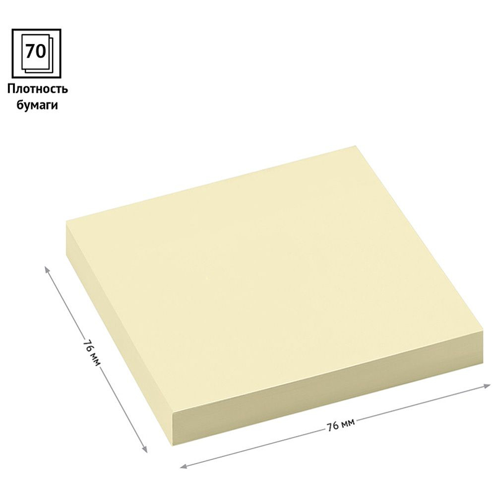 Бумага для заметок на клейкой основе "OfficeSpace", 76x76 мм, 100 листов, желтый - 3