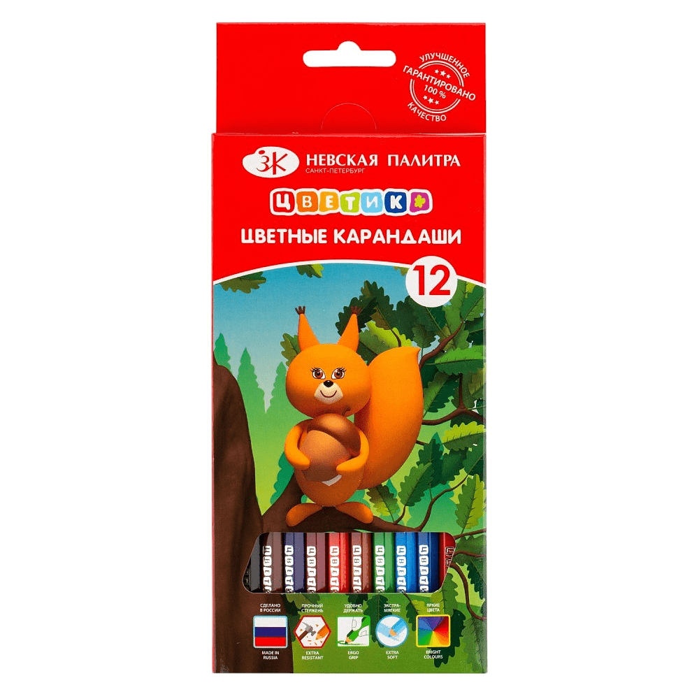 Цветные карандаши "Цветик", 12 шт, шестигранные