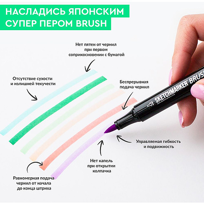 Набор маркеров перманентных двусторонних "Sketchmarker BRUSH Skin Set", 12 шт. - 8