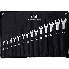 Ключ комбинированный "Deli" набор 14 шт., 6-24 мм, чехол, серебристый
