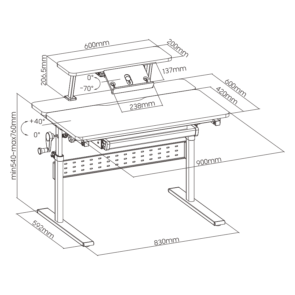 Стол Ergosmart E601S GREY, 900х600х(540-760) мм - 11