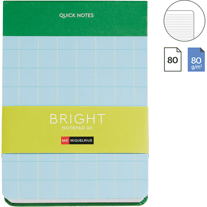 Блокнот "Bright", А5, 135х191 мм, 80 листов, линейка, зеленый, голубой - 3