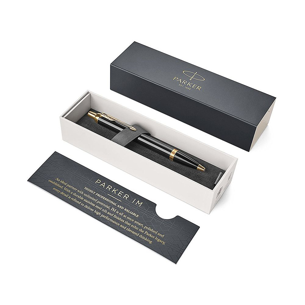 Ручка шариковая автоматическая "Parker IM Black Lacquer GT", 0.7 мм, черный, золотистый, стерж. синий - 4