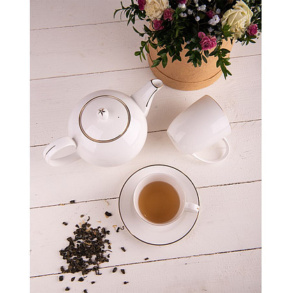 Чашка с блюдцем "Gold", фарфор, 250 мл, белый, золотистый - 2