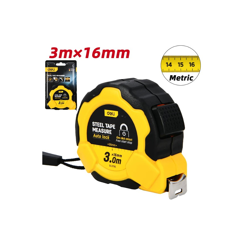Рулетка Deli YS EDL3795, 3 м х 16 мм, желтый, черный - 2