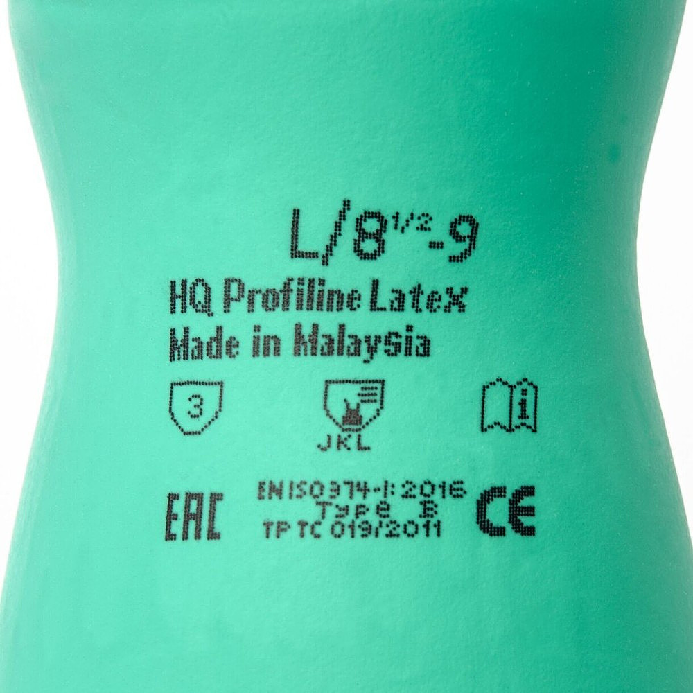 Перчатки латексные HQ Profiline, р-р XL, с х/б покрытием, зеленый - 7