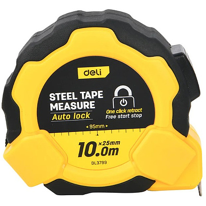 Рулетка Deli YS EDL3799, 10 м х 25 мм, желтый, черный