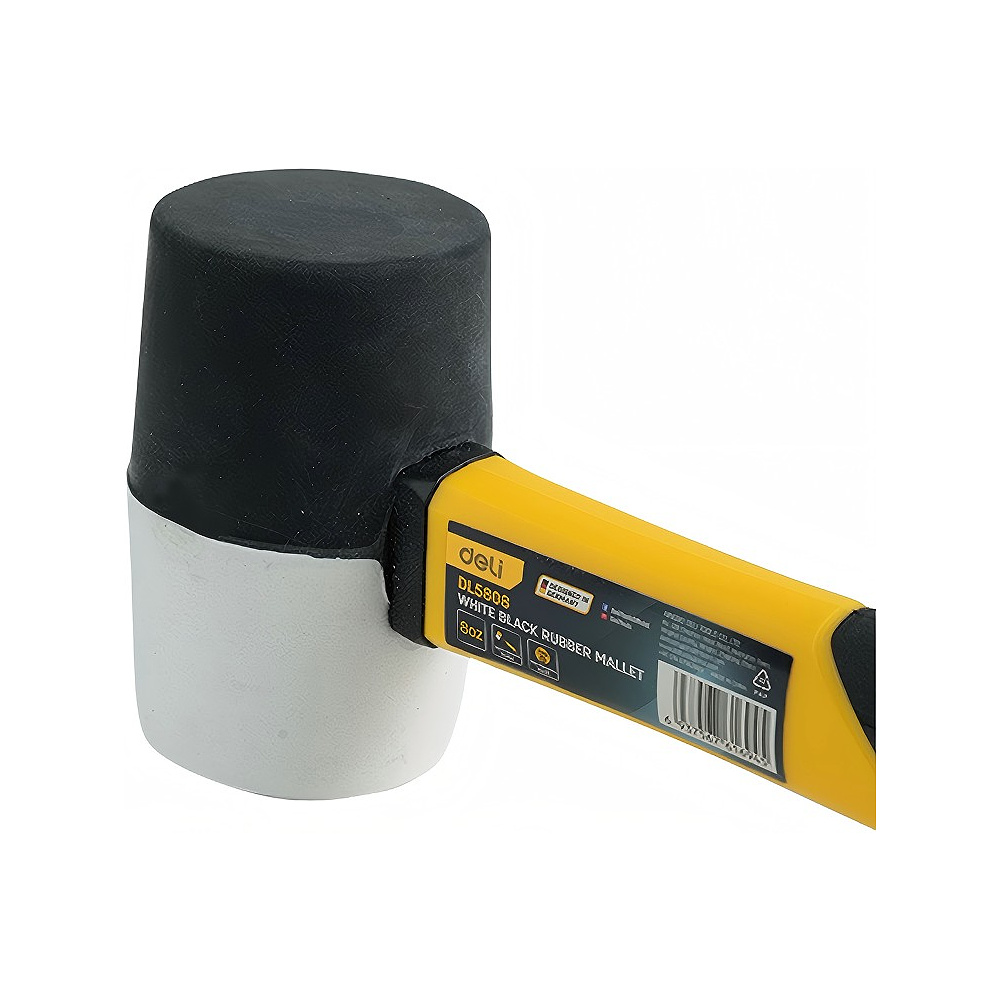 Киянка Deli YS EDL5808, резиновая, фибергласовая рукоятка, черная, белая