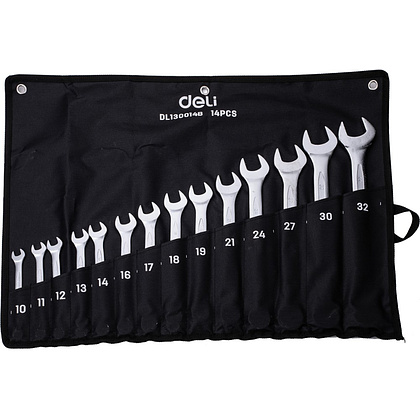 Ключ комбинированный "Deli" набор 14 шт., 10-32 мм, чехол, серебристый
