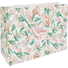 Пакет бумажный подарочный "Holidays. Шишки", 36х26х12 см, белый